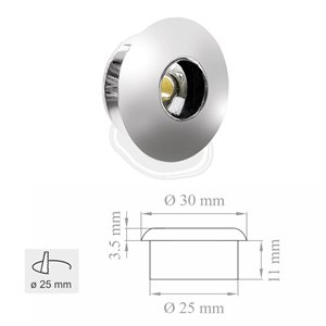 Lampo Spot Mini Faretto Tondo 1W LED da incasso 30° 350mA 12-24V