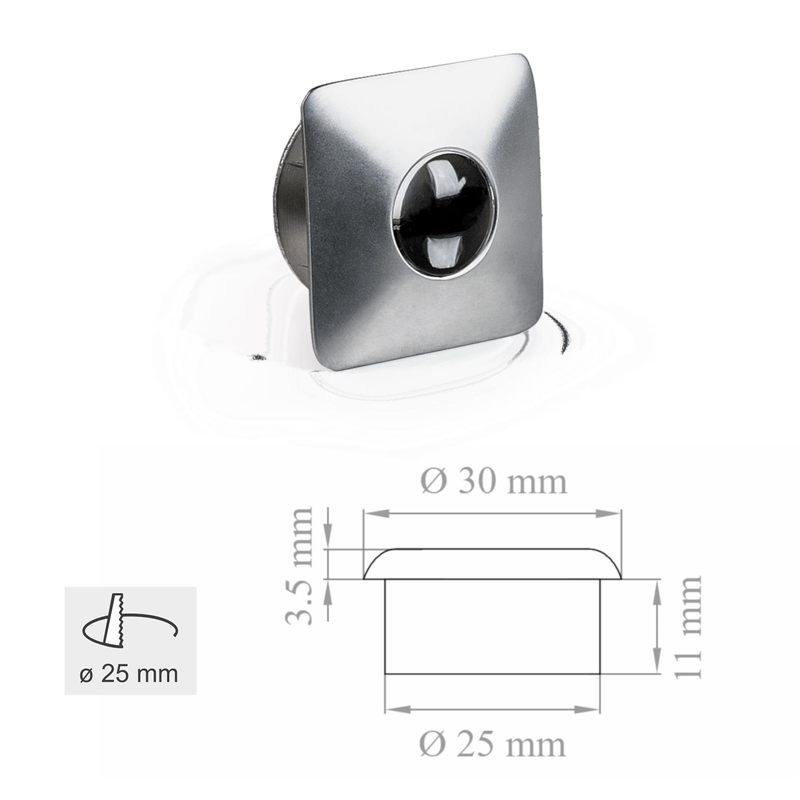 Mini faretti led da incasso quadrato 1W luce naturale 4000K colore silver angolo della luce 30°  TC03M/SI/BN LAMPO