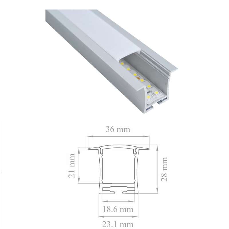 Profilo in alluminio ad incasso 2mt profondo 28mm per strisce led - Lampo  PR/INC-M