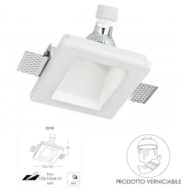 Portafaretto da incasso in gesso a scomparsa 1XGU10 - Fan Europe Intec INC-GHOST-Q1D