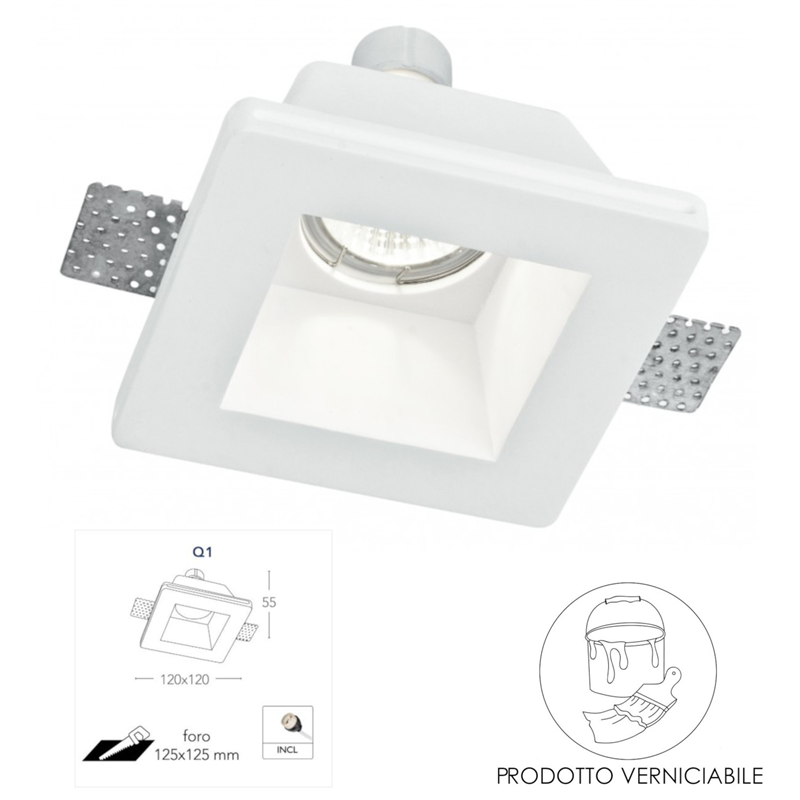 Portafaretto da incasso in gesso a scomparsa 1XGU10 - Fan Europe Intec INC-GHOST-Q1
