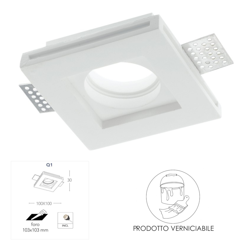 Portafaretto da incasso quadrato in gesso a scomparsa 1XGU10 - Fan Europe Intec INC-SPIRIT-Q1