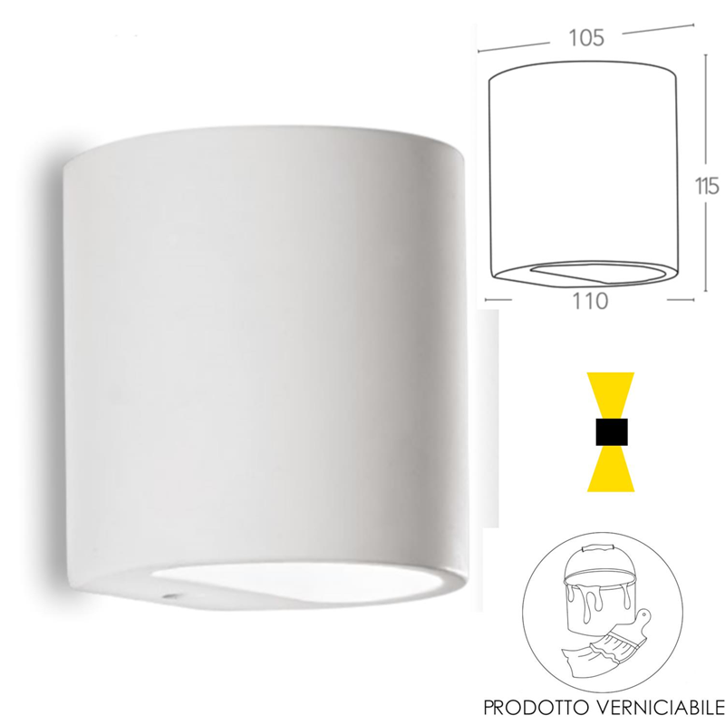 Applique Shine cilindrica a parete in gesso a doppio raggio di luce 1XG9 - Fan Europe I-SHINE-AP