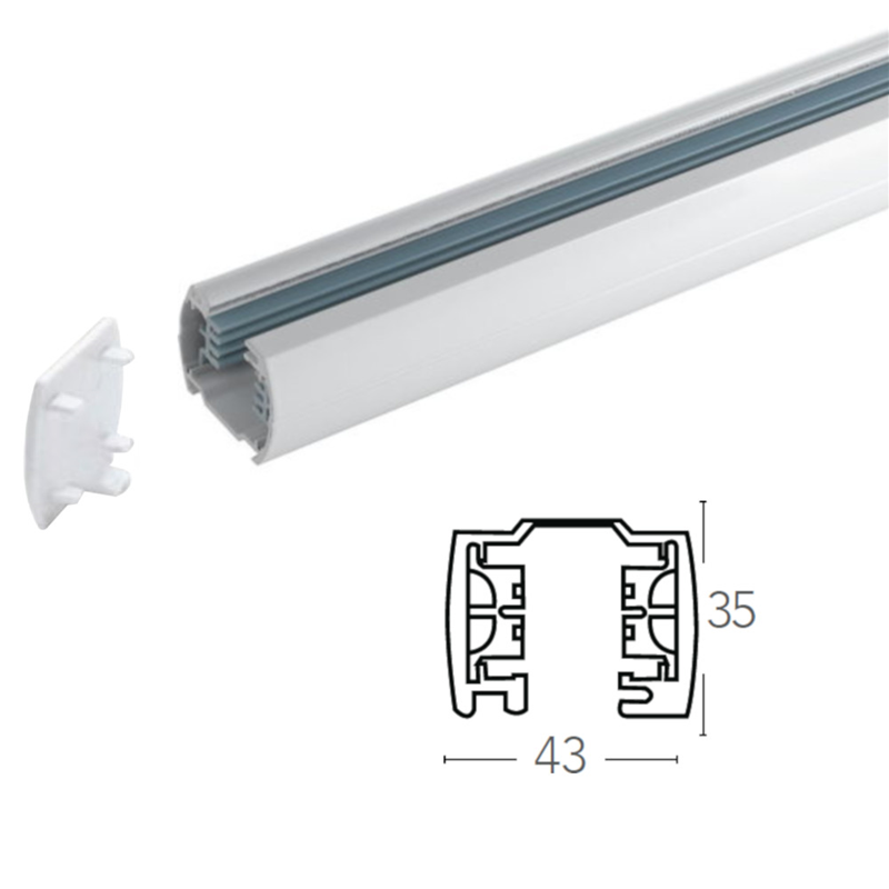 Binario elettrificato trifase bianco in alluminio 1mt per sistemi di illuminazione tappi inclusi - Fan Europe LED-TRACK-1M