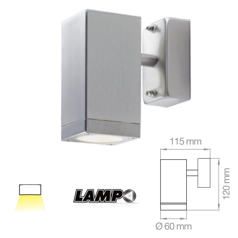 Applique quadrato a parete da esterno monoemissione GU10 230V IP44 - Lampo UPDOWN/1 
