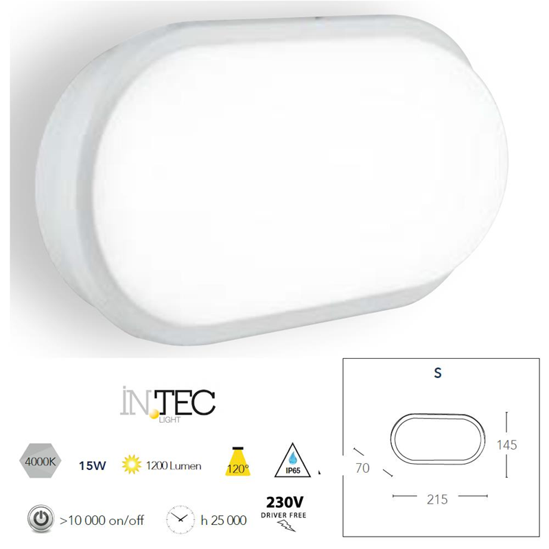 Plafoniera led ovale SHELLY da esterno bianca 15W 1200LM 4000K IP65 - Fan Europe LED-SHELLY-S BCO 