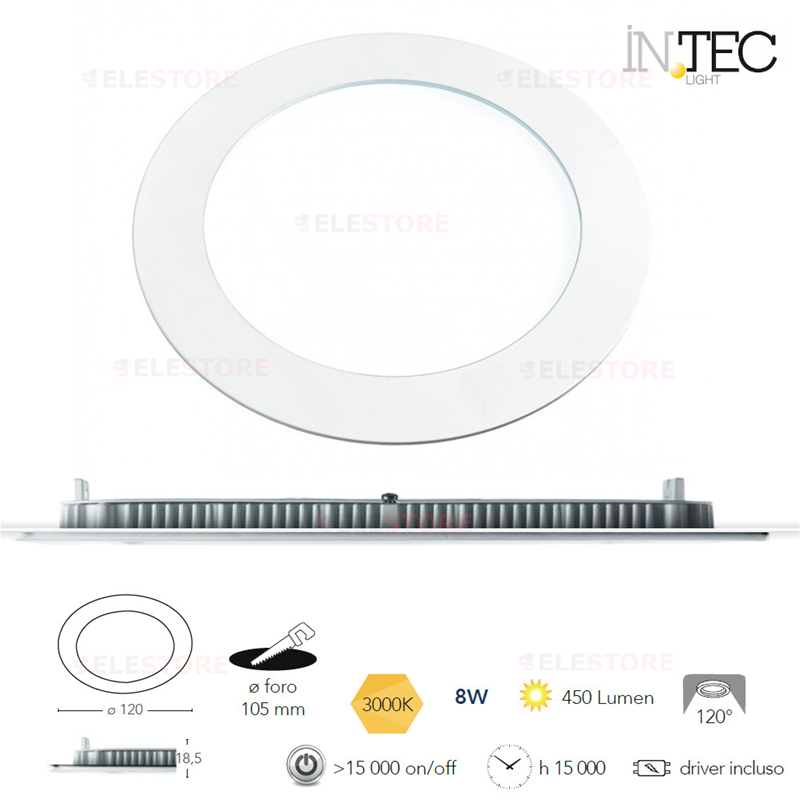 Faretto incasso led slim bianco 8W 450LM 3000K - Fan Europe INC-SLIM/8WC BCO