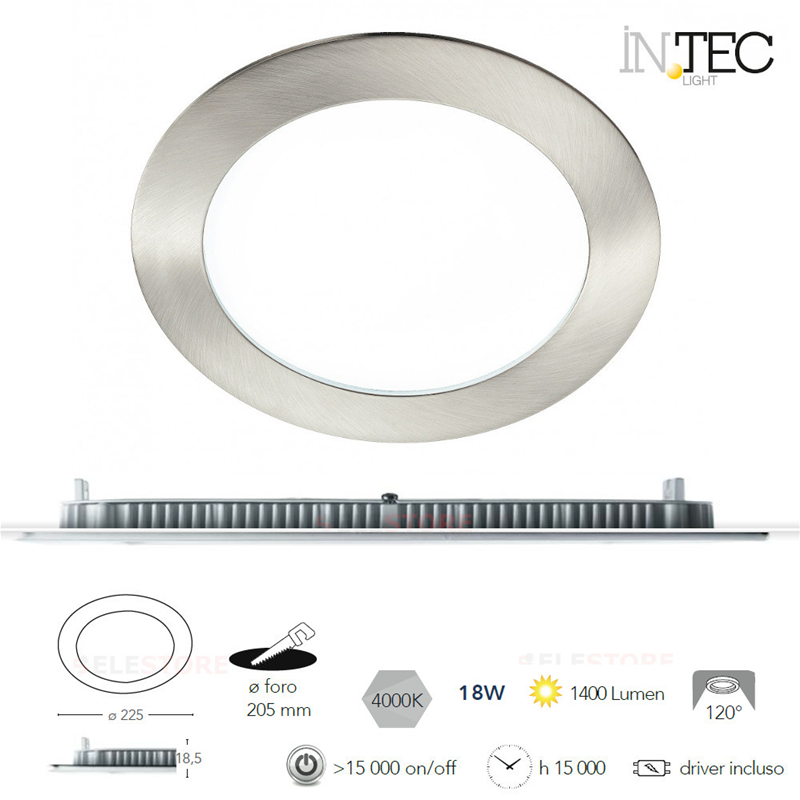 Faretto incasso led slim nikel 18W 1400LM 4000K - Fan Europe INC-SLIM/18W NIK 