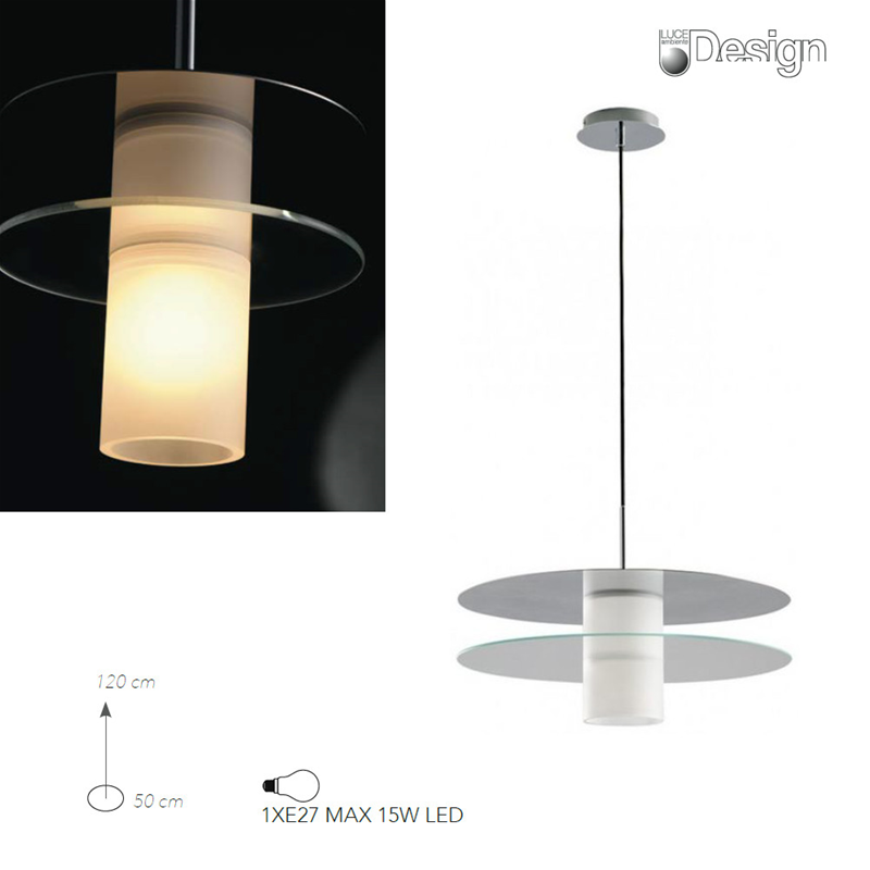 Lampadario a sospensione cromato con vetro trasparente 1XE27 15W - Fan Europe I-RECORD-S50 CR