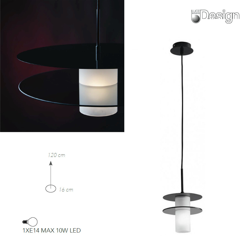 Lampadario a sospensione nero con vetro fumè 1XE14 10W - Fan Europe I-RECORD-S16 NER