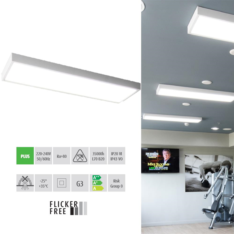 Plafoniera da ufficio bianco per montaggio a superficie 60W 4000K 60x120 - DuraLamp LP60120P1-840