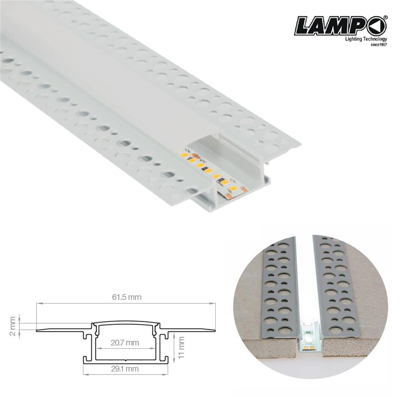 Profilo alluminio led 2 metri per strisce led - Lampo PRKITTLMD