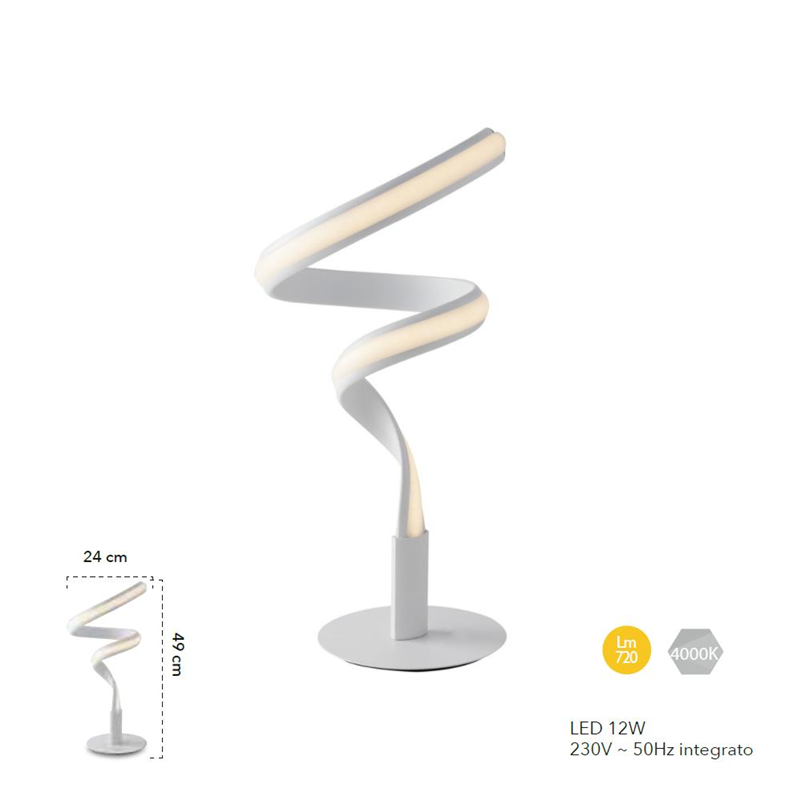 Lume da tavolo led a spirale in alluminio bianco goffrato con diffusore in  silicone 12W 4000K - Fan Europe LED-MYSTRAL-L