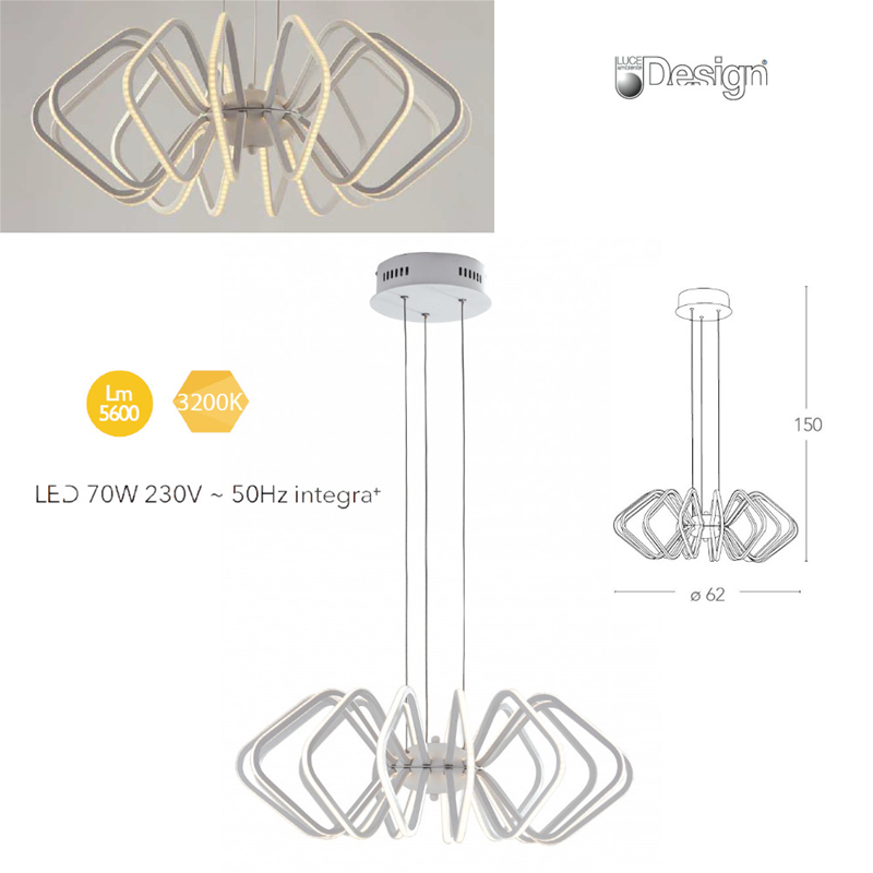 Lampadario sospensione led 70W 3200K bianco goffrato e diffusore in silicone - Fan Europe LED-PRESLEY-S62