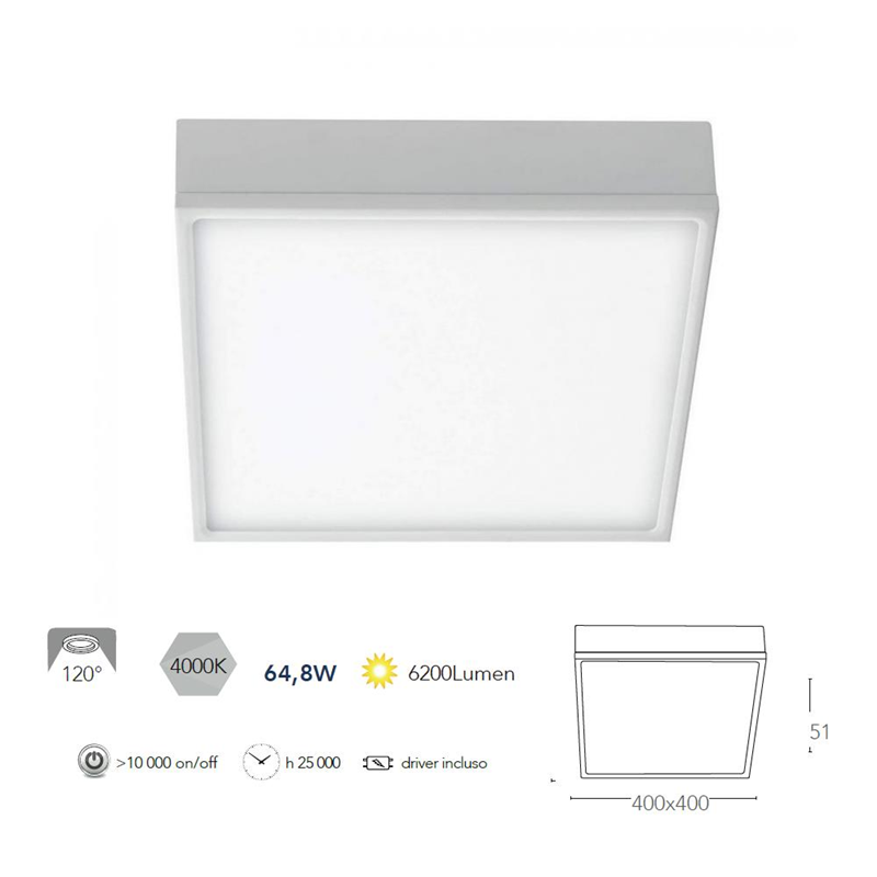 Plafoniera LED integrato KLIO bianca 64.8W 6200LM 4000K - Fan Europe Intec LED-KLIO-Q40