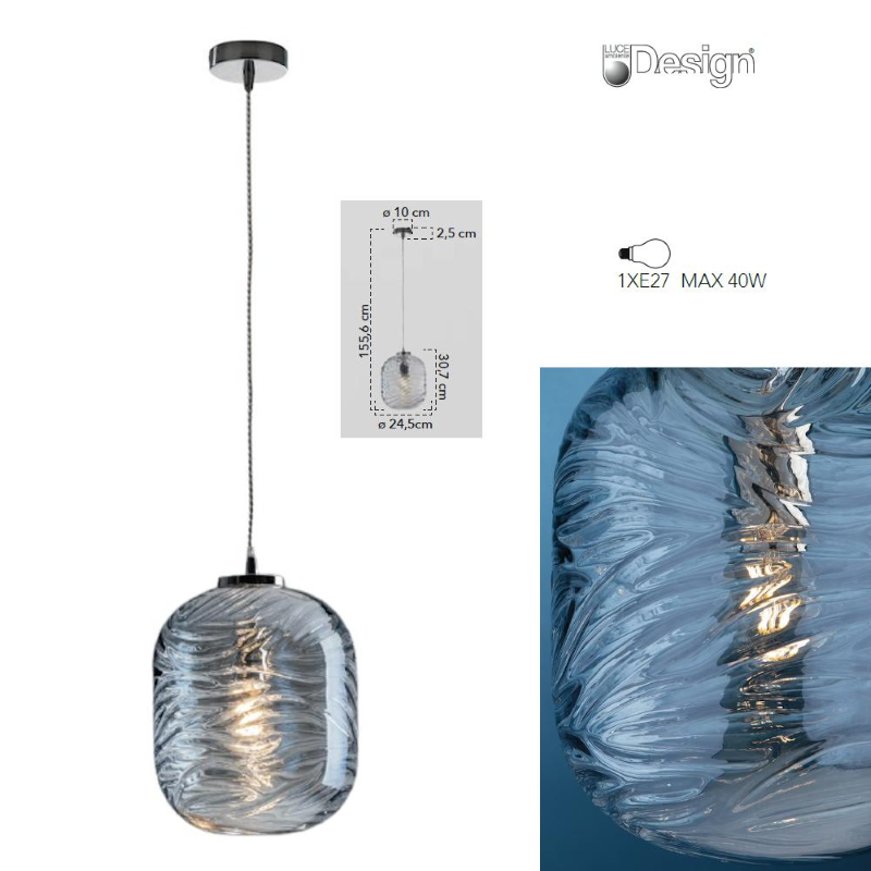 Lampadario a sospensione Nereide di colore acquamare 1xE27 - Fan Europe I-NEREIDE-C-S1-BLU