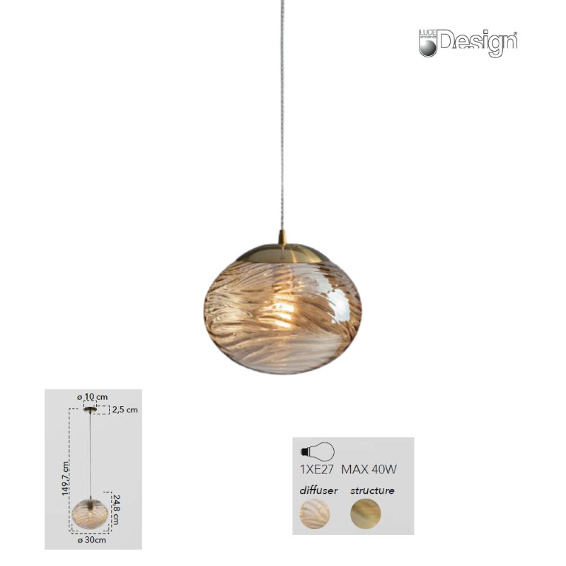 Lampadario a sospensione Nereide colore champagne 1xE27 - Fan Europe I-NEREIDE-E-S1-CH