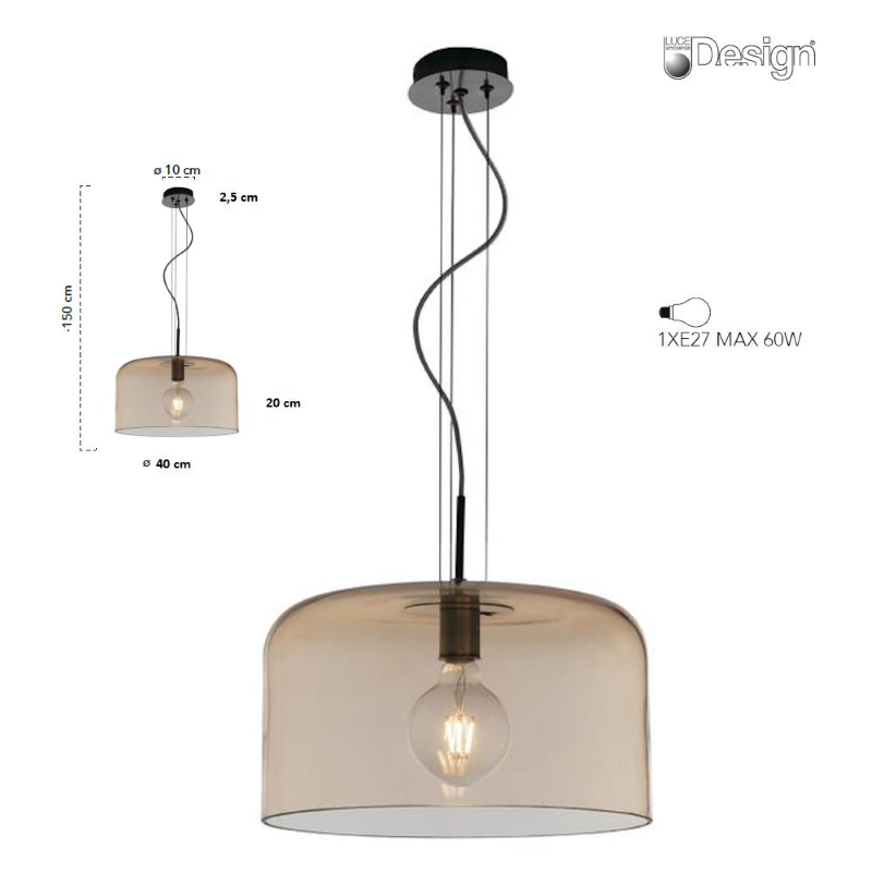 Lampadario a sospensione GIBUS Ambra 1xE27 max60W - Fan Europe I-GIBUS-S40 AMB