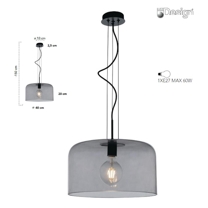 Lampadario a sospensione GIBUS Fumè 1xE27 max60W - Fan Europe I-GIBUS-S40 GR