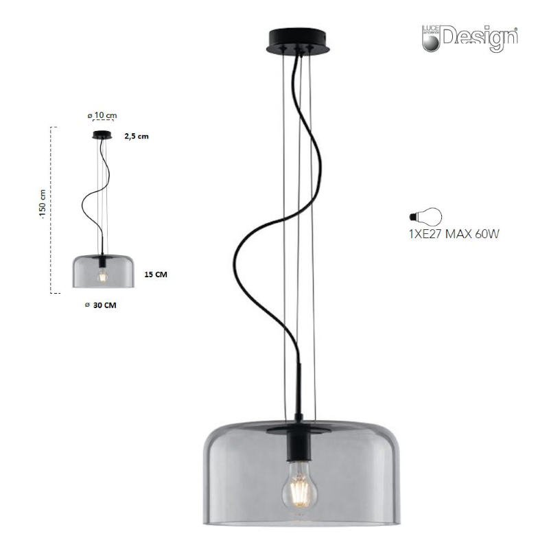 Lampadario a sospensione GIBUS Fumè 1xE27 max60W - Fan Europe I-GIBUS-S30 GR